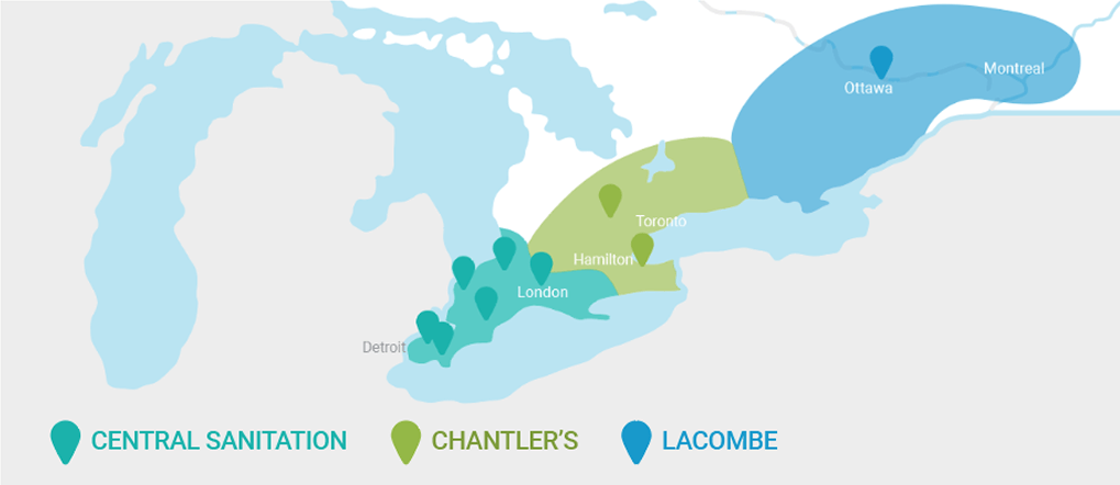 Map for Central Sanitation, Chantler’s, Lacombe